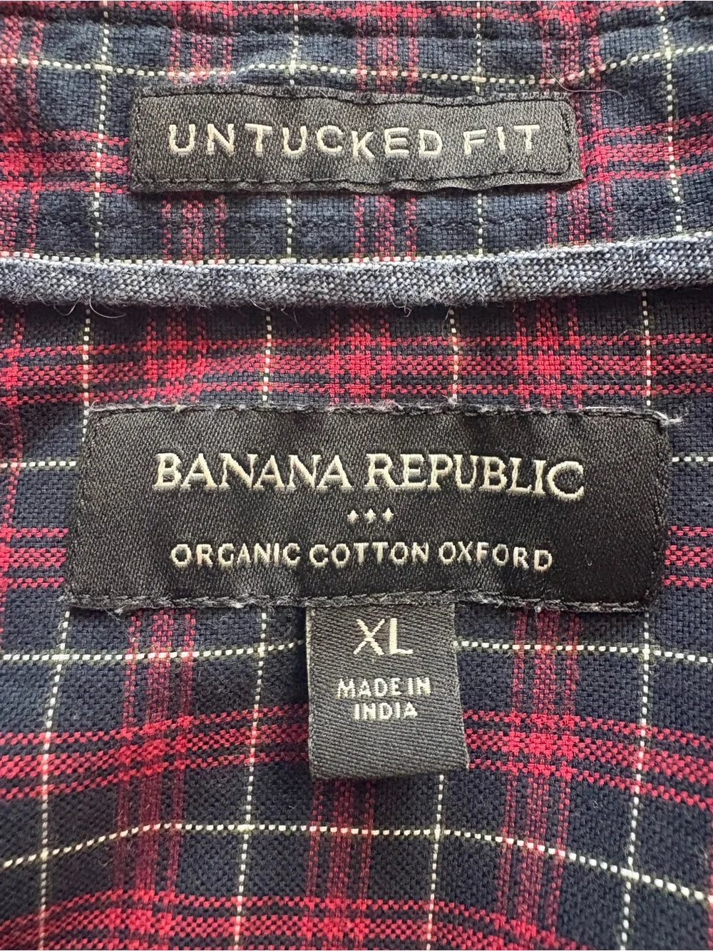 Banana Republic Organic Cotton Oxford Untucked Fit Plaid Shirt Men’s XL